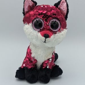 TY Flippables Beanie Boos 6" JEWEL Pink Fox Plush Jewel RARE HTF Sequins